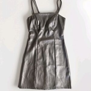 Silver Faux Leather Mini Slip Dress with Thin Straps
